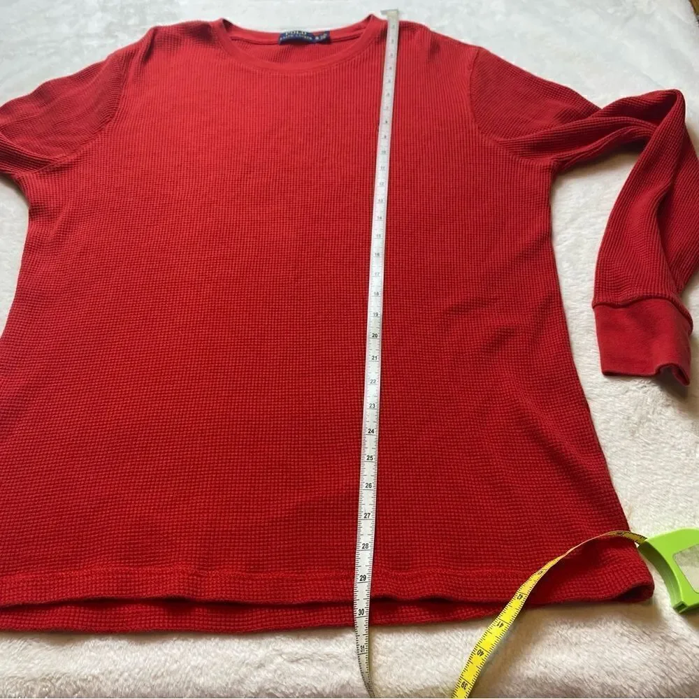 Polo Ralph Lauren Red Crew Neck Waffle Knit Long Sleeve Shirt Size XL
